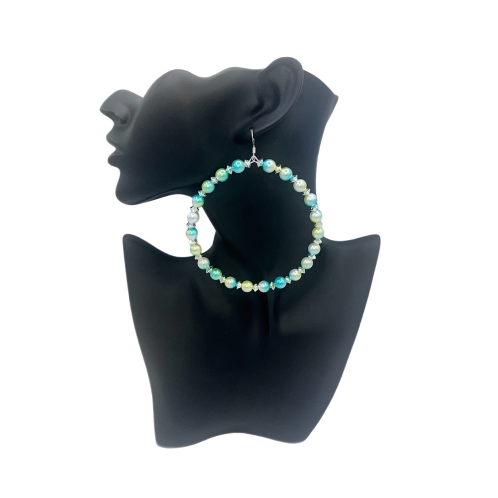Seashell Green Pearl Jumbo Hoops w/ Silver Trim Also In Small (Applesauce)